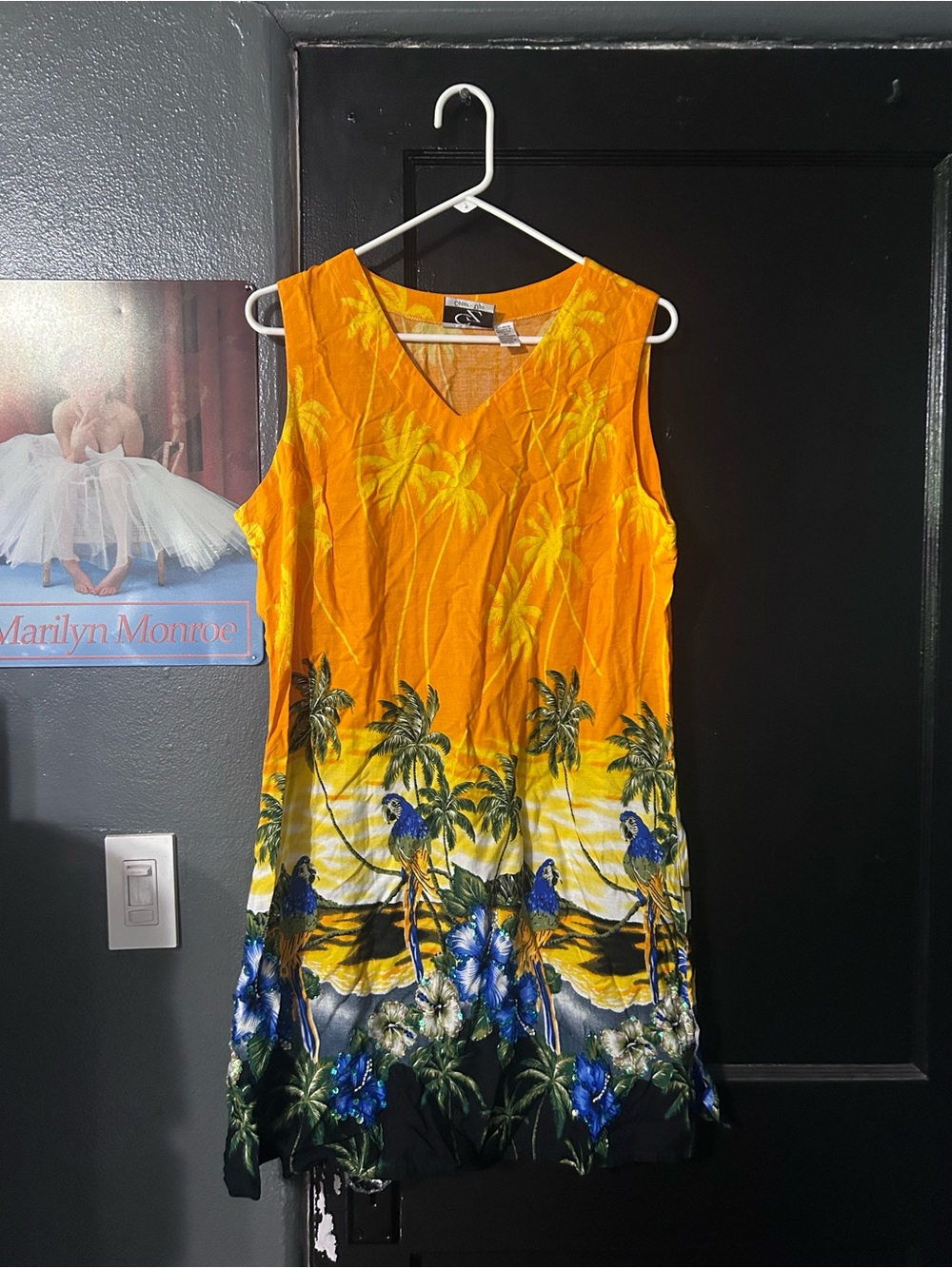 Tropical V-Neck Sleeveless Cover Up Sundress in Yellow with Blue Floral Print